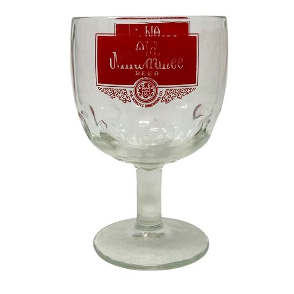 Vtg Old Milwaukee Beer Thumb Print Goblet Red Logo 16 Oz Jos. Schlitz Brewing Co - Picture 7 of 10